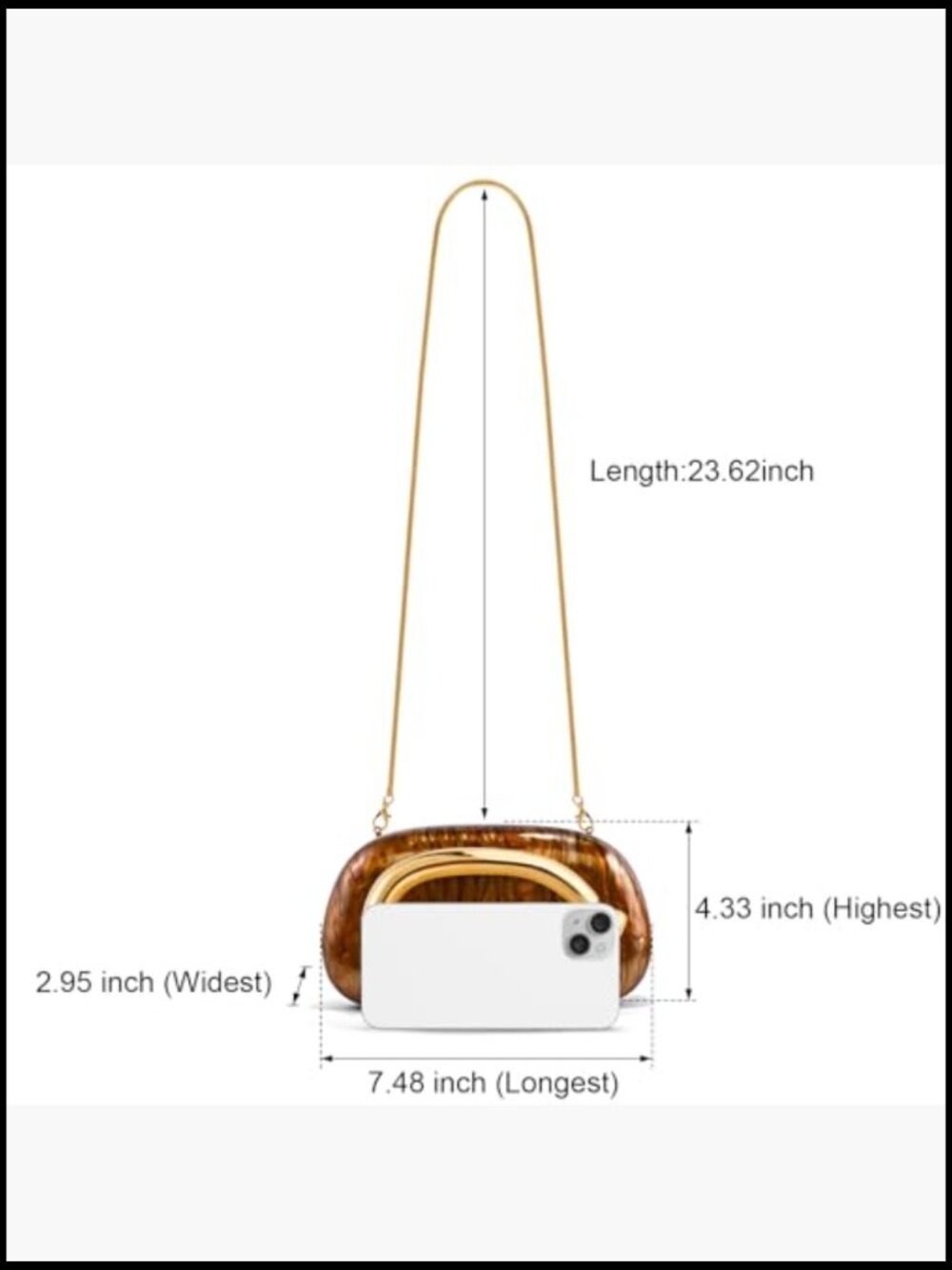 Evening Clutch with Chain Strap Metal Handle Rectangular Shoulder Bag Trendy - Picture 6 of 7